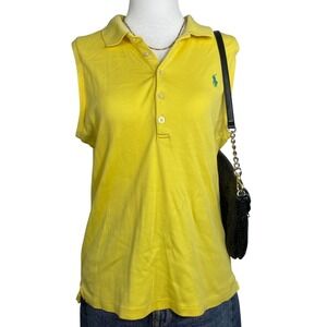 Ralph Lauren Polo Sleeveless Top Womens Large Preppy Y2K Yellow Tennis Pony Logo